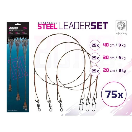 Delphin BOMB! acél előke karabinerrel szett 9kg 7 szál 75x