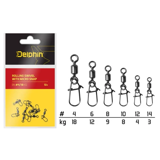 Delphin Rolling swivel with micro snap 14/3kg 10db