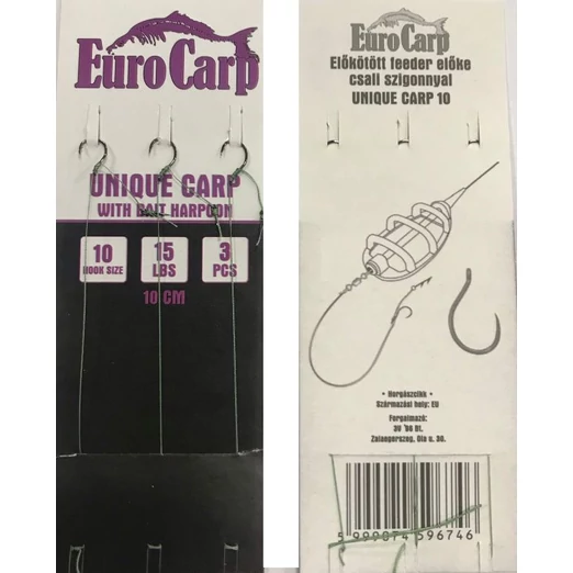 Eurocarp Előkötött feeder előke csaliszigonnyal Unique Carp-6 10cm 15lbs