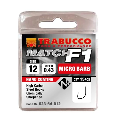 Trabucco F1 Match mikro szakállas horog, méret: 18