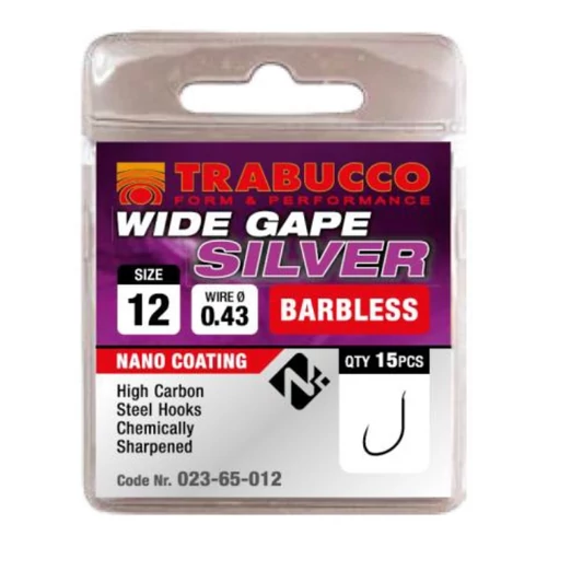 Trabucco Wide Gape Silver szakáll nélküli horog, méret: 16