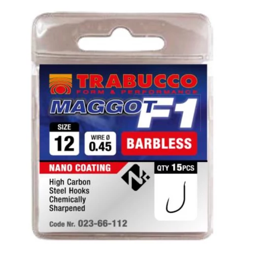 Trabucco F1 Maggot szakáll nélküli horog, méret: 14