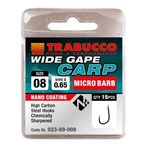 Trabucco Wide Gape Carp mikro szakállas horog, méret: 16