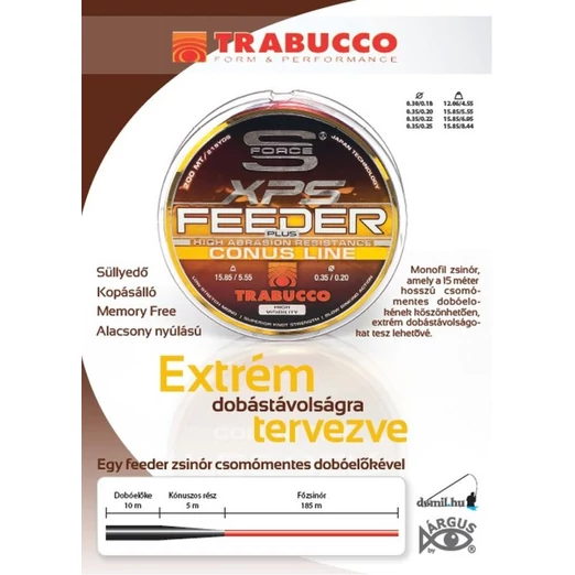 Trabucco S-Force Feeder Plus Conus Line 200m 0,35-0,20mm elvékonyodó távdobó monofil zsinór
