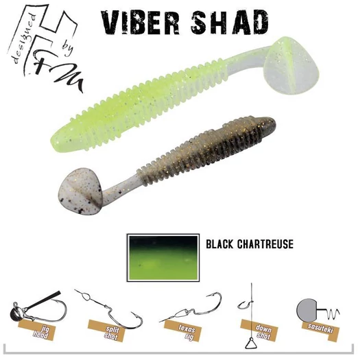 Herakles Viber Shad 3,8" 9,7cm Black Chartreuse gumihal 7 db/csg