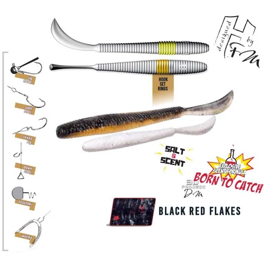 Herakles Leftail Worm 3,4" 8,6cm Black Red Flakes lágy műcsali 10 db/csg
