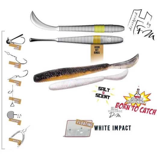 Herakles Leftail Worm 3,4" 8,6cm Floating White Impact lágy műcsali 10 db/csg