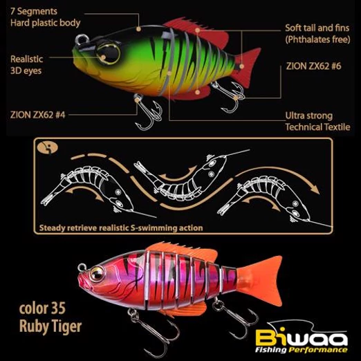 Biwaa Swimbait Seven S4" 10cm 17g 35 Ruby Tiger wobbler
