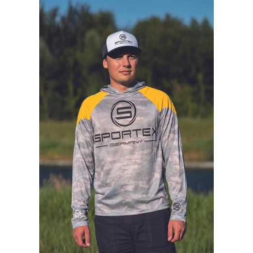 Sportex Solar UPF-50 Yellow Grey Camou UV álló kapucnis hosszú ujjú póló M