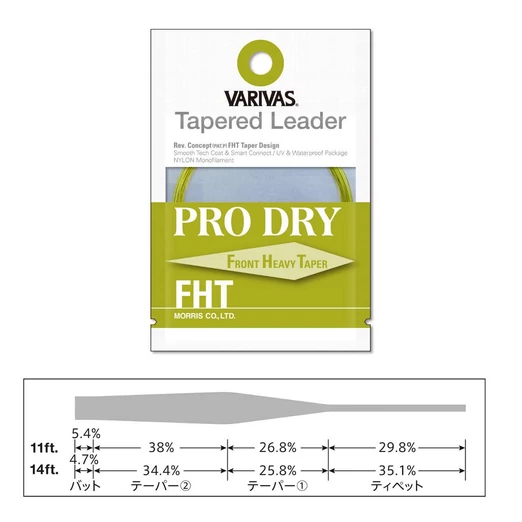 Varivas Tapered Leader Pro Dry FHT 6X 3,35m 11ft 0,128mm-0,38mm vékonyodó legyező előkezsinór