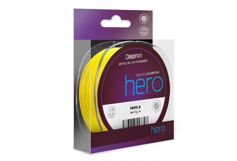 Delphin HERO 8 fluo sárga 0,12mm 8,20kg 1000m fonott zsinór