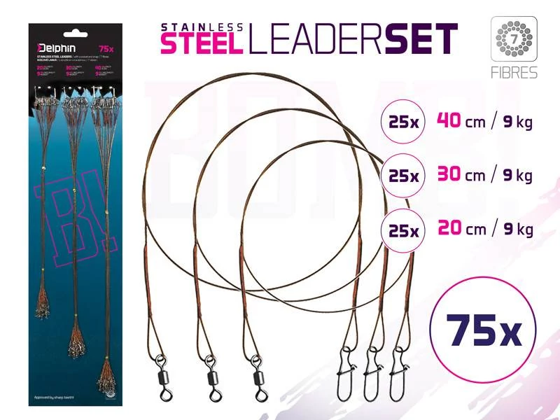Delphin BOMB! acél előke karabinerrel szett 9kg 7 szál 75x