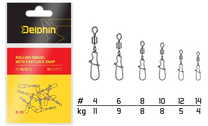 Delphin Rolling Swivel with Fastlock Snap BN/14 10db