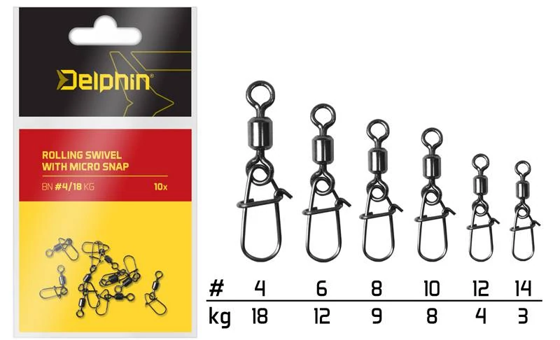 Delphin Rolling swivel with micro snap 14/3kg 10db