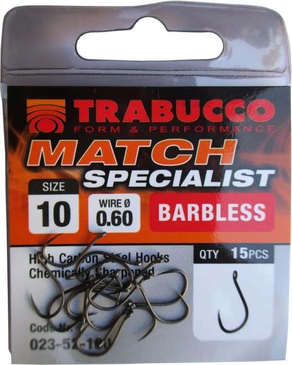 Trabucco Match Specialist szakáll nélküli horog 12, 15 db/csg