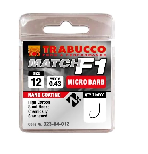 Trabucco F1 Match mikro szakállas horog, méret: 18