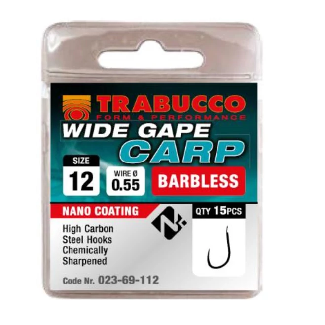 Trabucco Wide Gape Carp szakáll nélküli horog, méret: 12
