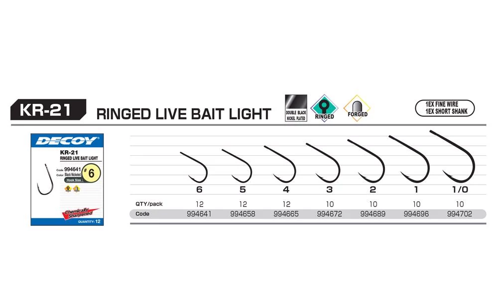 Decoy KR-21 Round Live Bait Light #1/0 horog 12 db/csg