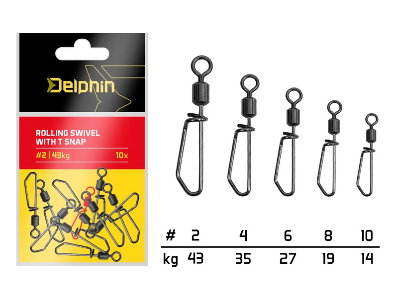 Delphin Rolling swivel with T snap 10db #10 14kg forgókapocs