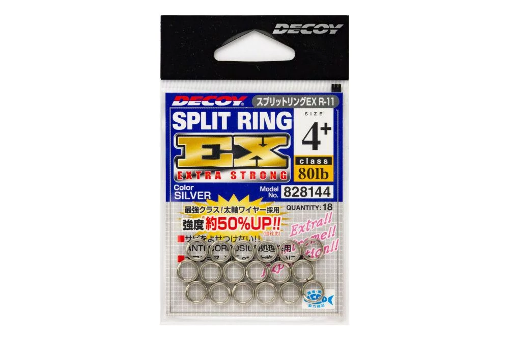 Decoy R-11 EX Silver 3+ 60lbs Split Ring kulcskarika 18 db/csg