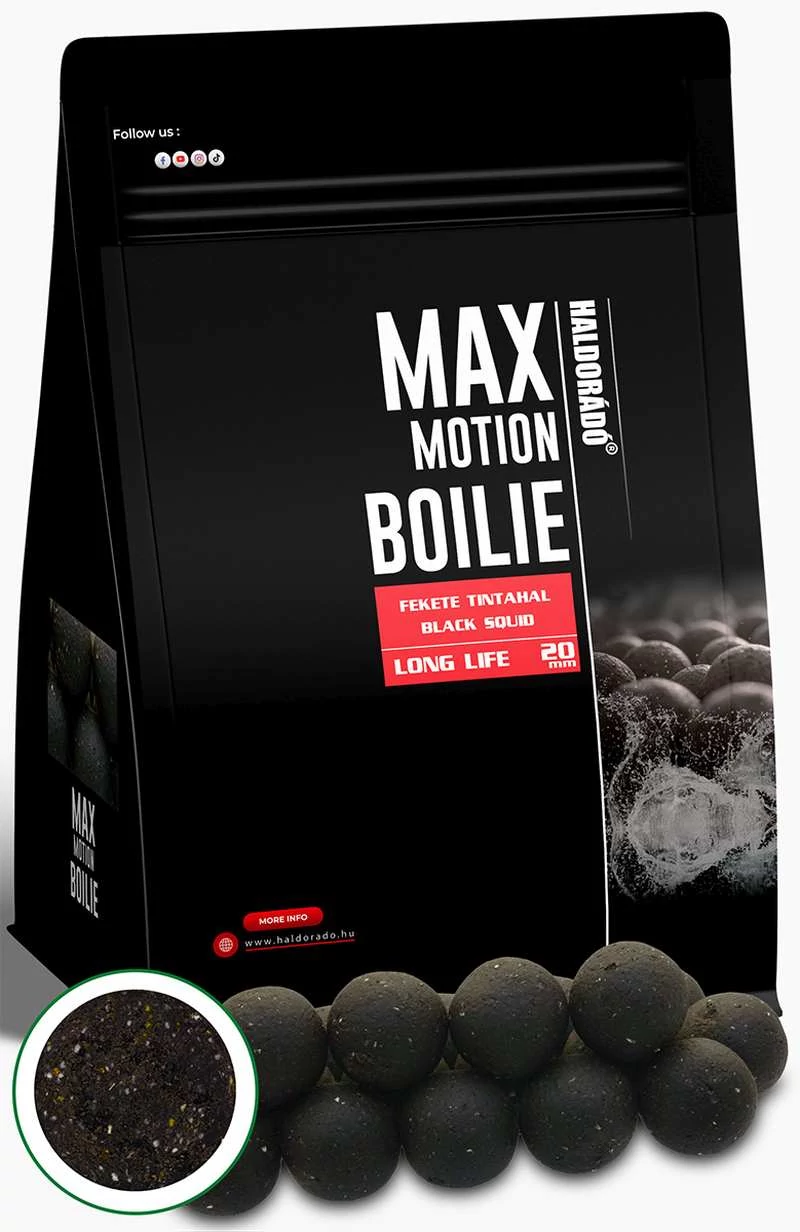 Haldorádó MAX MOTION Boilie Long Life 20 mm - Fekete Tintahal 800g