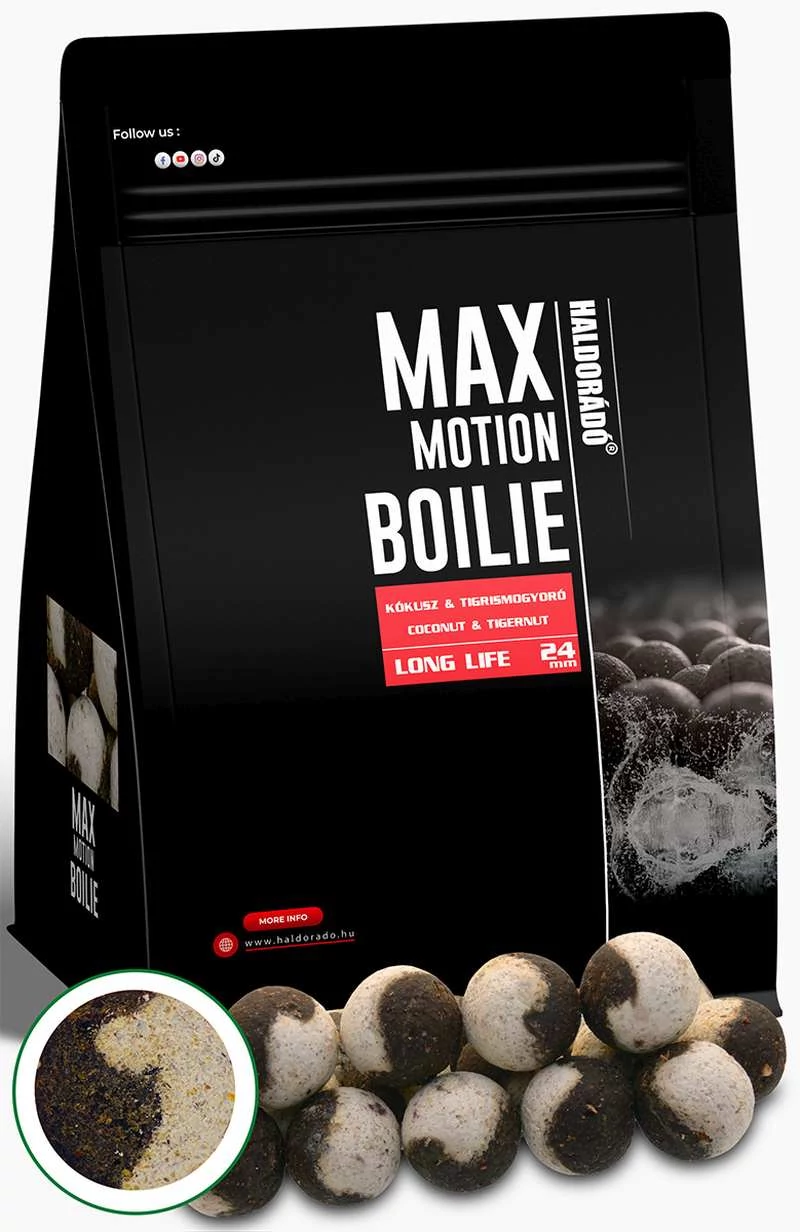Haldorádó MAX MOTION Boilie Long Life 24 mm - Kókusz & Tigrismogyoró 800g