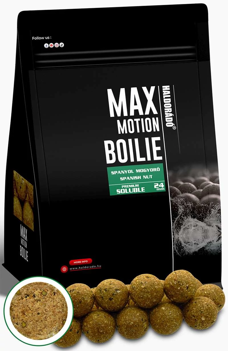 Haldorádó MAX MOTION Boilie Premium Soluble 24 mm - Spanyol Mogyoró 800g