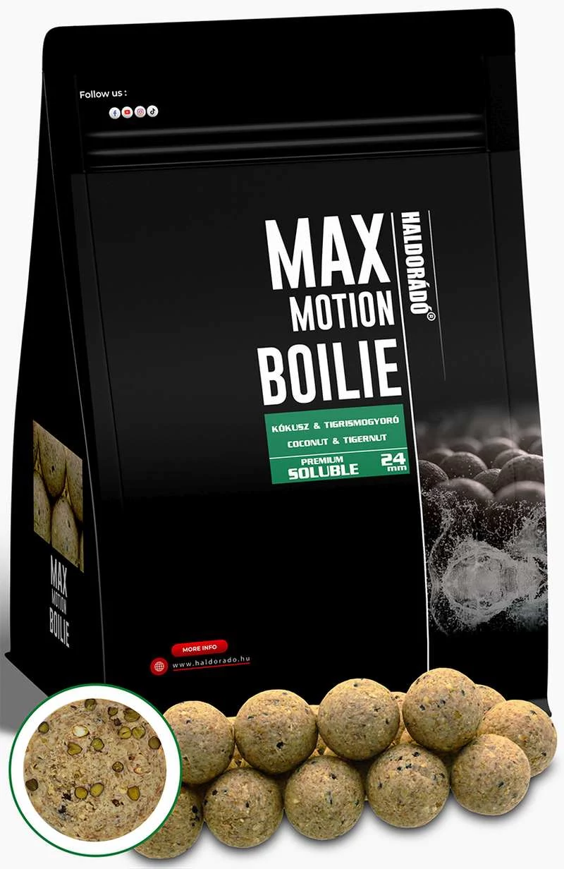 Haldorádó MAX MOTION Boilie Premium Soluble 24 mm - Kókusz & Tigrismogyoró 800g