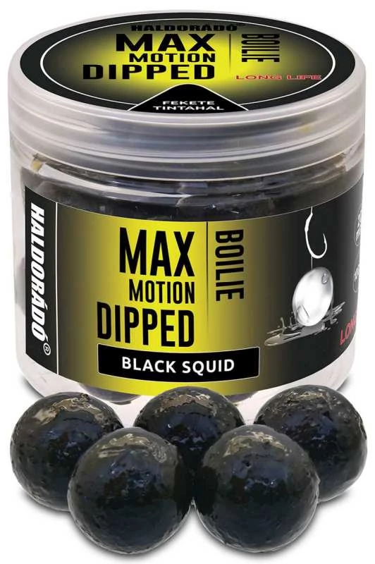 Haldorádó MAX MOTION Boilie Dipped 20 mm - Fekete Tintahal 80g
