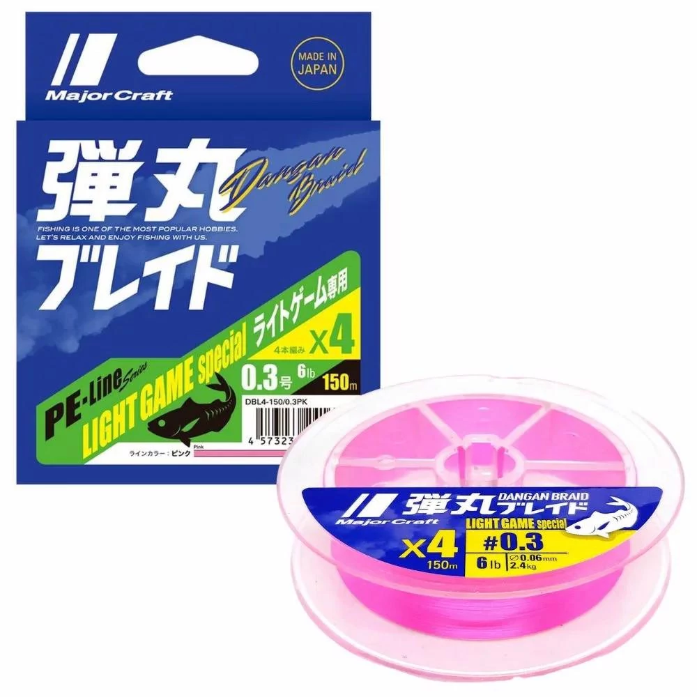 Major Craft Dangan Braid X4 Light Game 150m #0.3 6lb Pink fonott zsinór