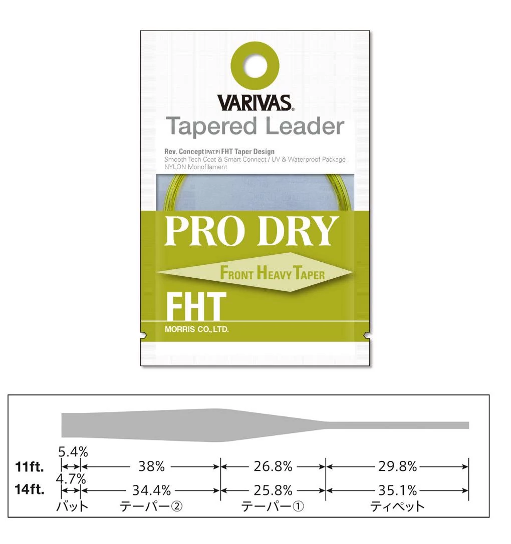 Varivas Tapered Leader Pro Dry FHT 6X 3,35m 11ft 0,128mm-0,38mm vékonyodó legyező előkezsinór